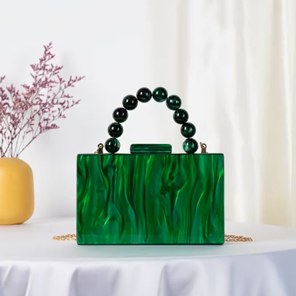 Elegant Acrylic Handbag/Crossbody (Green) - Picture 3 of 12